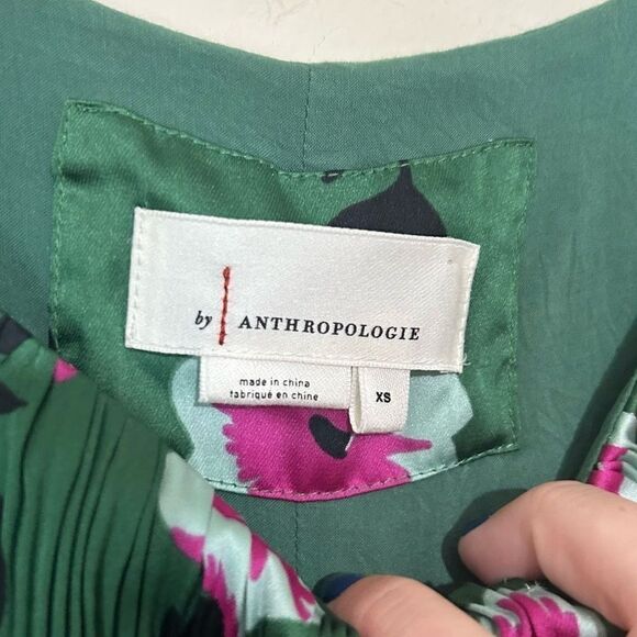 Anthropologie Floral Green Sleeveless Pleated Dress SIZE XS - Picture 5 of 8